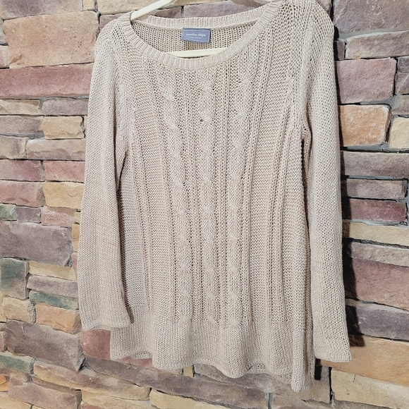 Wooden Ships TAN Cable Knit Boyfriend Sweater Small/Medium - Picture 4 of 12